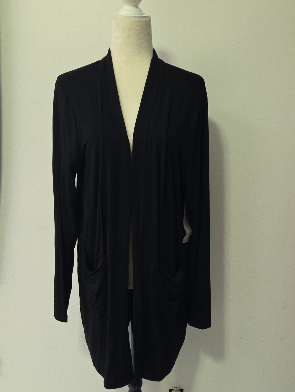 Mona B Black Open-Front Pocket Cardigan